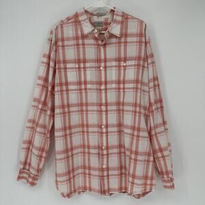 LL Bean Men Linen Cotton Plaid XLT Pink Plaid Linen Cotton Shirt Slightly Fitted